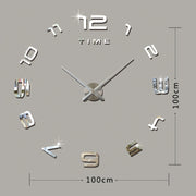 Bedroom Home Office Decoration Modern Frameless Large Number DIY 3D Mirror Wall Sticker Quiet Clock, Size: 100*100cm(Silver)