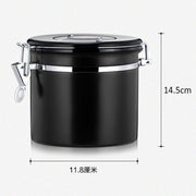 1200ml Stainless Steel Sealed Food Coffee Grounds Bean Storage Container with Built-in CO2 Gas Vent Valve & Calendar (Black)