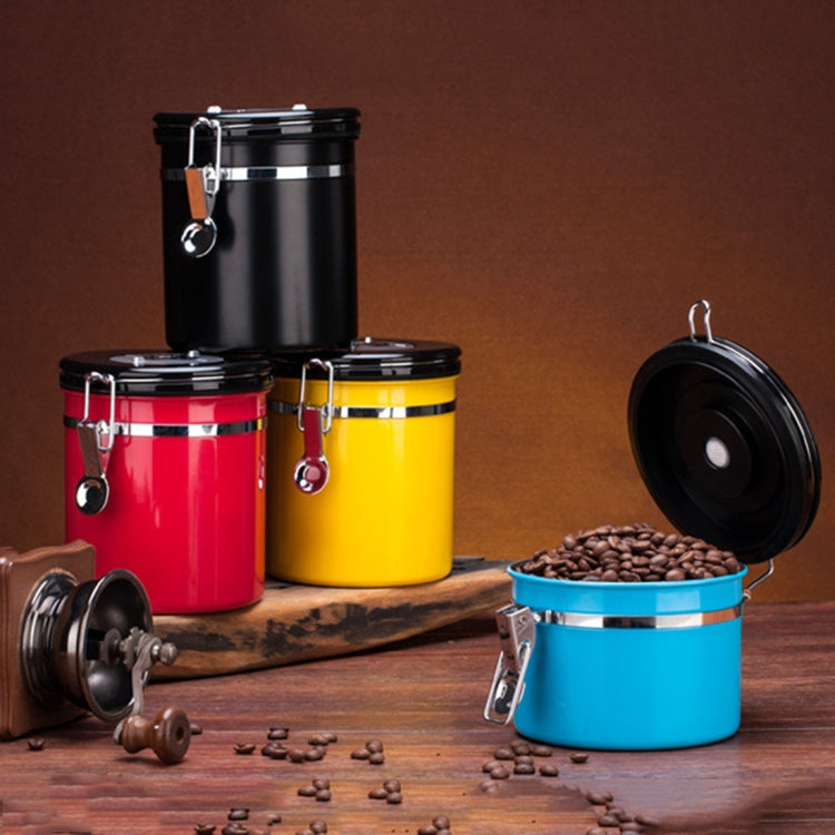 1200ml Stainless Steel Sealed Food Coffee Grounds Bean Storage Container with Built-in CO2 Gas Vent Valve & Calendar (Blue)