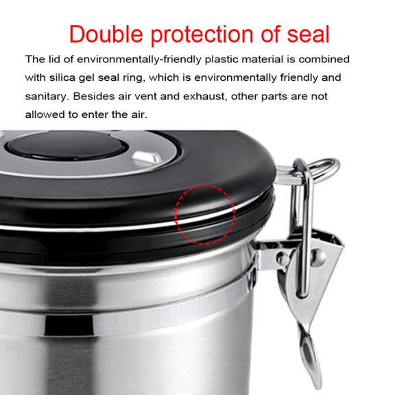 1200ml Stainless Steel Sealed Food Coffee Grounds Bean Storage Container with Built-in CO2 Gas Vent Valve & Calendar (Blue)