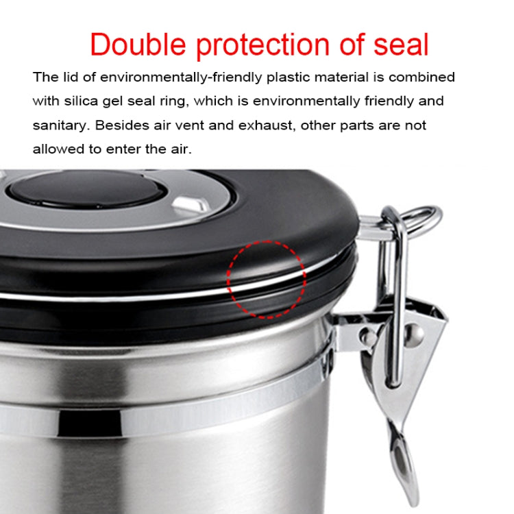 1200ml Stainless Steel Sealed Food Coffee Grounds Bean Storage Container with Built-in CO2 Gas Vent Valve & Calendar (Silver)