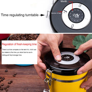 1200ml Stainless Steel Sealed Food Coffee Grounds Bean Storage Container with Built-in CO2 Gas Vent Valve & Calendar (Silver)