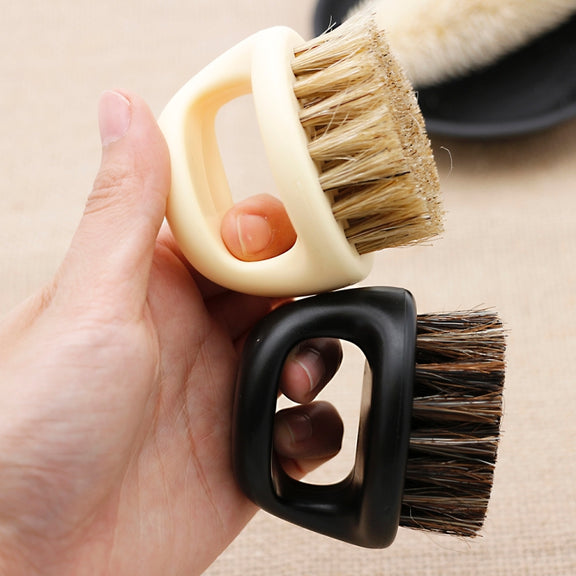 Men Ring Design Portable Boar Brush White ABS Haircut Cleaning Shaving Brush(White)