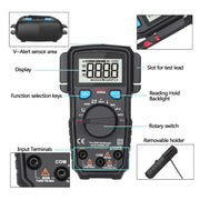 BSIDE ADM66 Handheld Household 6000 Count AC / DC Current Voltage Capacitor Automatic Range Multimeter with LCD Backlight & Card Slot Function