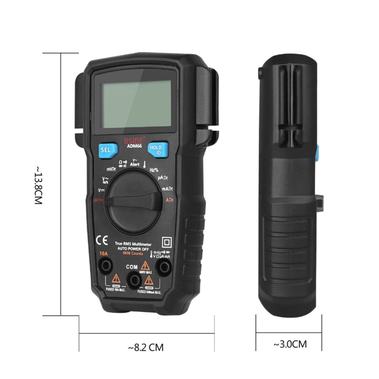 BSIDE ADM66 Handheld Household 6000 Count AC / DC Current Voltage Capacitor Automatic Range Multimeter with LCD Backlight & Card Slot Function