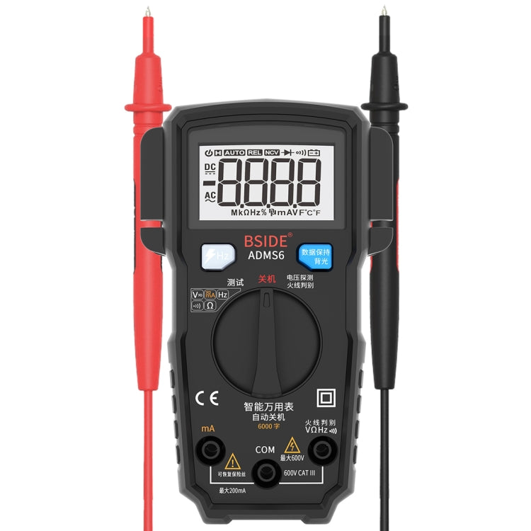 BSIDE ADMS6 High-precision Fully Automatic Small Digital Intelligent Multimeter with HD Digital Display & Shockproof Cover, Support Function Range Switch & Double-sided Pen Holder (Black)
