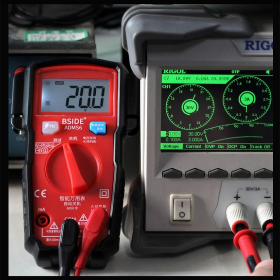 BSIDE ADMS6 High-precision Fully Automatic Small Digital Intelligent Multimeter with HD Digital Display & Shockproof Cover, Support Function Range Switch & Double-sided Pen Holder (Red)
