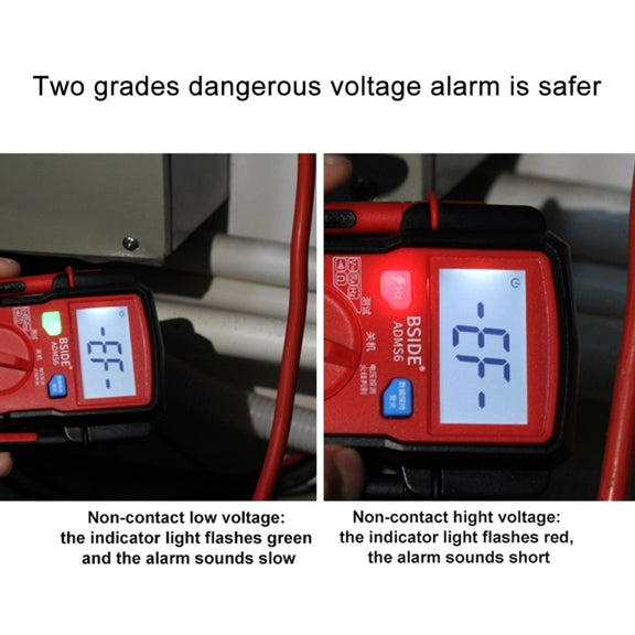 BSIDE ADMS6 High-precision Fully Automatic Small Digital Intelligent Multimeter with HD Digital Display & Shockproof Cover, Support Function Range Switch & Double-sided Pen Holder (Red)