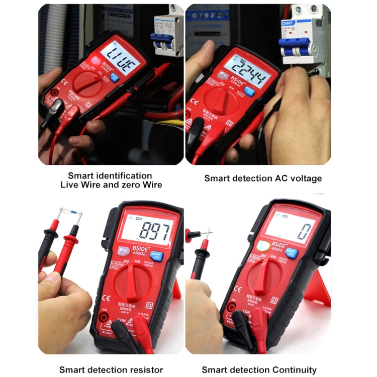 BSIDE ADMS6 High-precision Fully Automatic Small Digital Intelligent Multimeter with HD Digital Display & Shockproof Cover, Support Function Range Switch & Double-sided Pen Holder (Red)