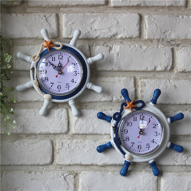 Wooden Helmsman Ship Wheel Shape Decorative Living Room Wall Clock, Size: 22*22*2.5cm