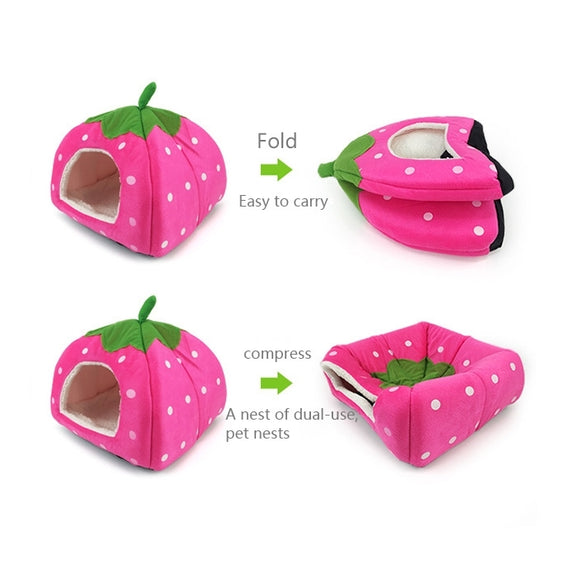 Strawberry Shaped Foldable Short Plush Pet House Nest, Size: S(Red)