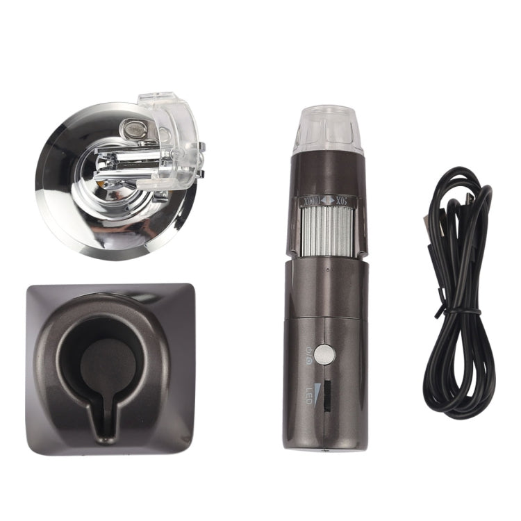 50X~1000X Magnifier HD Image Sensor 1920x1080P USB WiFi Digital Microscope with 8 LED & Professional Stand (Grey)