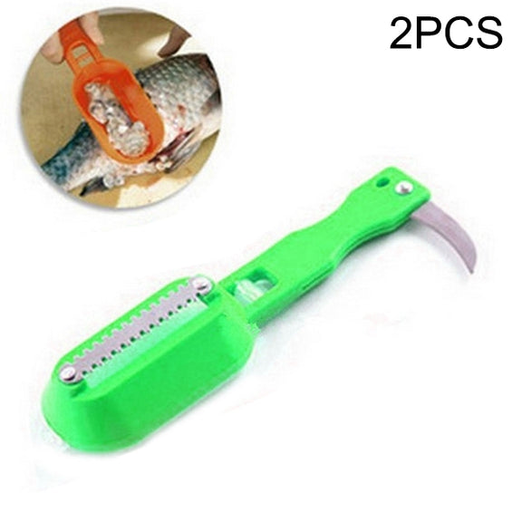 2 PCS Kitchen Essential Fish Scraper Fish Scale Planing Knife with Cover (Green)