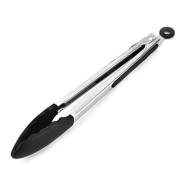 12 inch Silicone Non-slip Food Bread Barbecue BBQ Clip Tongs Kitchen Tools(Black)