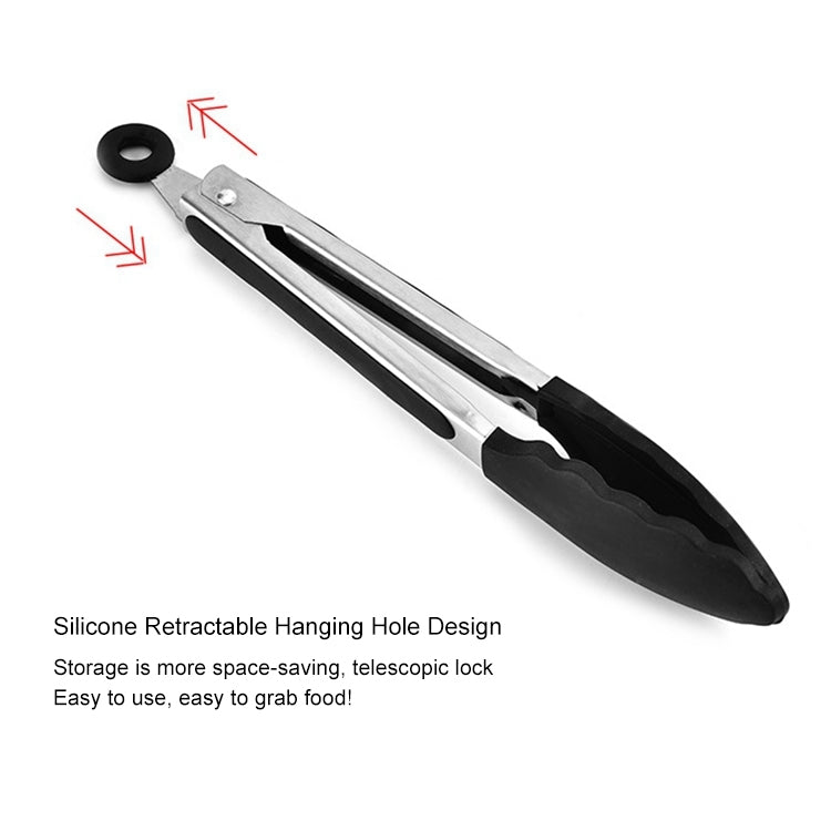 12 inch Silicone Non-slip Food Bread Barbecue BBQ Clip Tongs Kitchen Tools(Black)