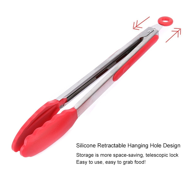 12 inch Silicone Non-slip Food Bread Barbecue BBQ Clip Tongs Kitchen Tools(Red)