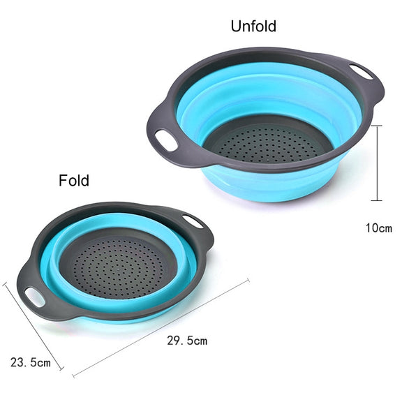 Creative Folding Vegetables Fruits Storage Basket Organizer Drain Basket, L, Size: 29.5*23.5*10cm (Blue)