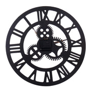 Retro Wooden Round Single-sided Gear Clock Rome Number Wall Clock, Diameter: 30cm(Silver)