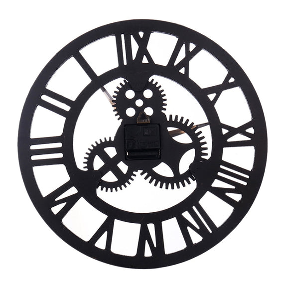 Retro Wooden Round Single-sided Gear Clock Rome Number Wall Clock, Diameter: 35cm(Silver)