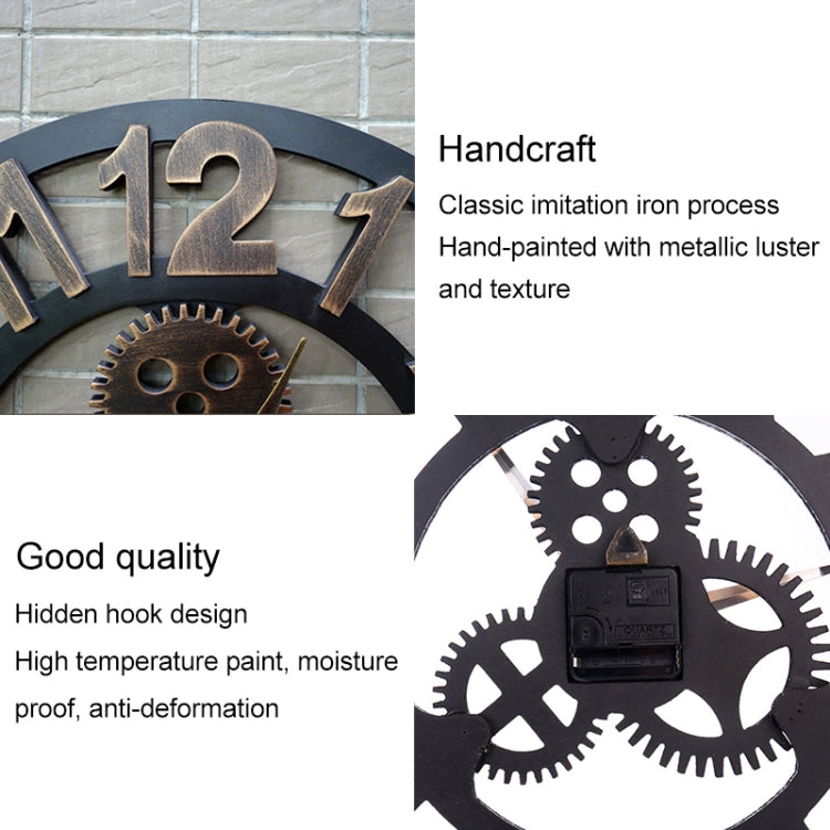 Retro Wooden Round Single-sided Gear Clock Number Wall Clock, Diameter: 40cm (Silver)