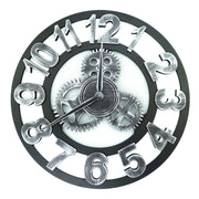 Retro Wooden Round Single-sided Gear Clock Number Wall Clock, Diameter: 45cm (Silver)