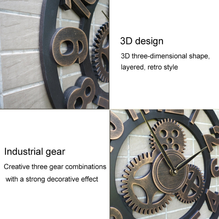 Retro Wooden Round Single-sided Gear Clock Number Wall Clock, Diameter: 45cm (Silver)