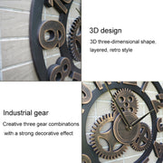 Retro Wooden Round Single-sided Gear Clock Number Wall Clock, Diameter: 58cm (Silver)