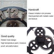 Retro Wooden Round Single-sided Gear Clock Number Wall Clock, Diameter: 58cm (Silver)