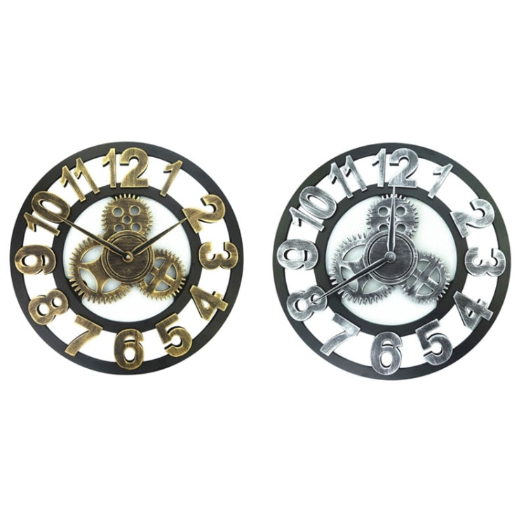 Retro Wooden Round Single-sided Gear Clock Arabic Number Wall Clock, Diameter: 30cm (Gold)