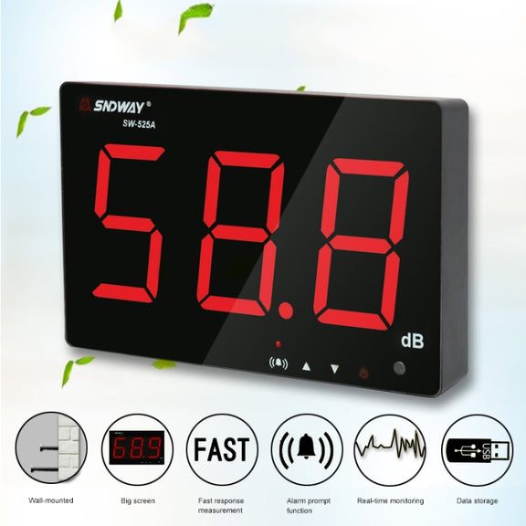 SNDWAY SW525B Wall-mounted DB Sound Level Meter Noise Tester with USB Data Storage Transfer & USB Communication