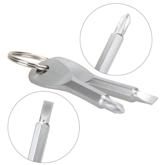 Outdoor Portable 2 in 1 Slotted + Cross Screwdriver Set Tool with Keyring(Silver)