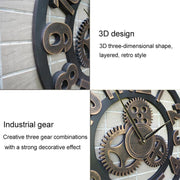 Retro Wooden Round Single-sided Gear Clock Arabic Number Wall Clock, Diameter: 35cm (Silver)