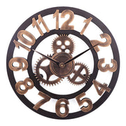 Retro Wooden Round Single-sided Gear Clock Arabic Number Wall Clock, Diameter: 70cm (Gold)