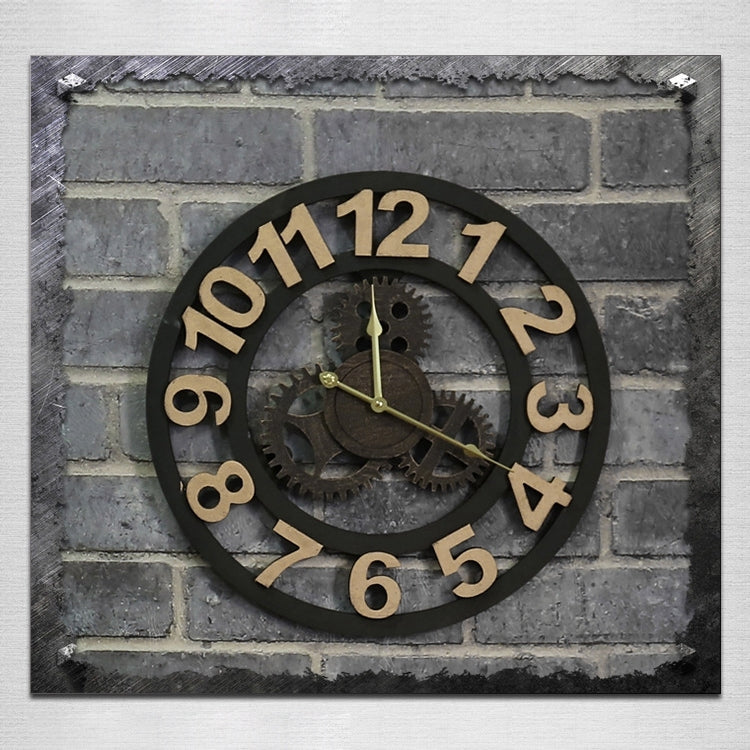 Originality American Industrial Style Wood Vintage Old Gear Wall Clock (Gold)