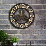 Originality American Industrial Style Wood Vintage Old Gear Wall Clock (Gold)
