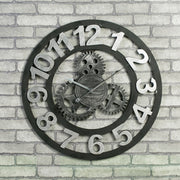Originality American Industrial Style Wood Vintage Old Gear Wall Clock (Silver)