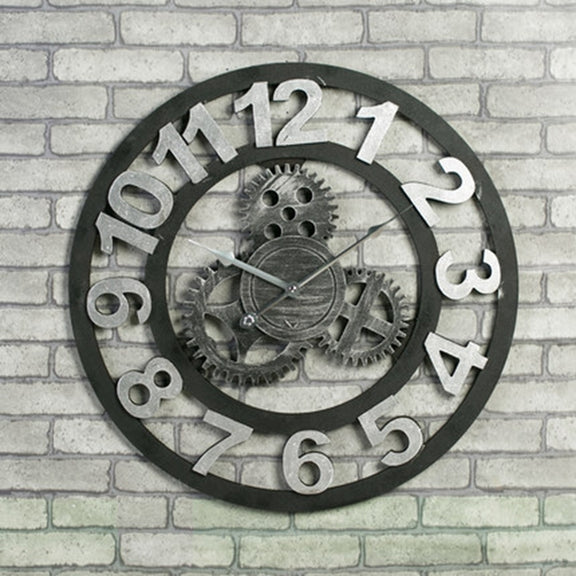 Originality American Industrial Style Wood Vintage Old Gear Wall Clock (Silver)