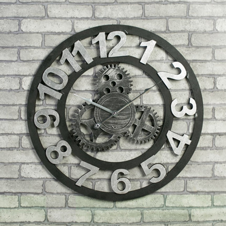 Originality American Industrial Style Wood Vintage Old Gear Wall Clock (Silver)