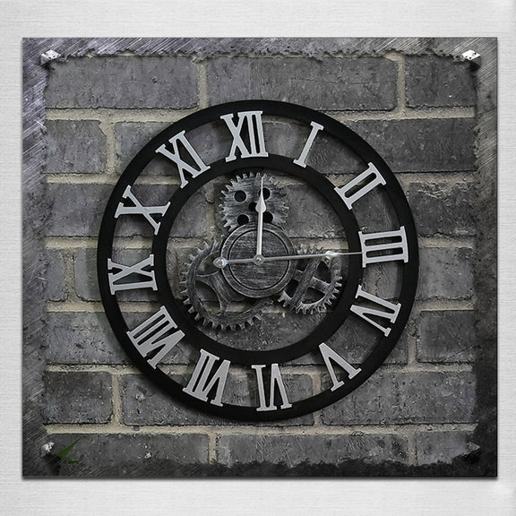 Originality American Industrial Style Wood Vintage Old Gear Wall Clock, Diameter: 50cm (Silver)