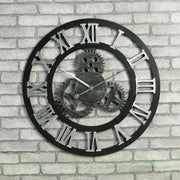 Originality American Industrial Style Wood Vintage Old Gear Wall Clock, Diameter: 50cm (Silver)