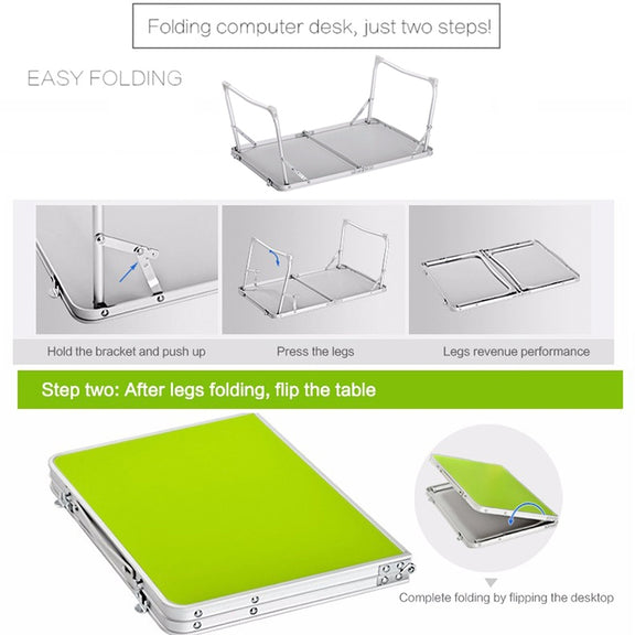 Plastic Mat Adjustable Portable Laptop Table Folding Stand Computer Reading Desk Bed Tray (Green)