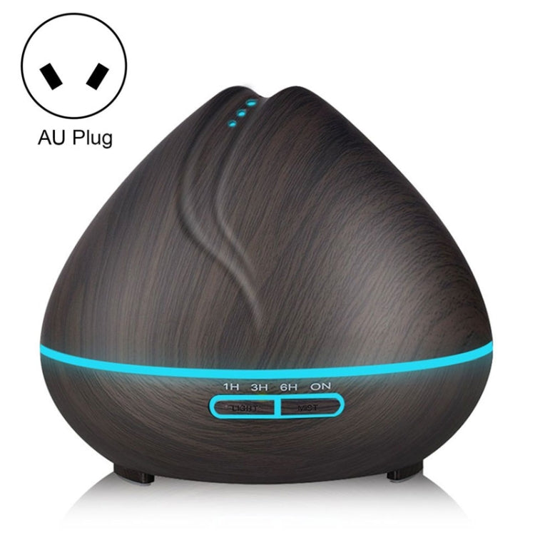 Peach Shape Wood Grain Remote Control Ultrasonic Humidifier Aromatherapy Machine Automatic Alcohol Sprayer with LED Lights, Capacity: 400mL, AU Plug (Dark Wood Color)
