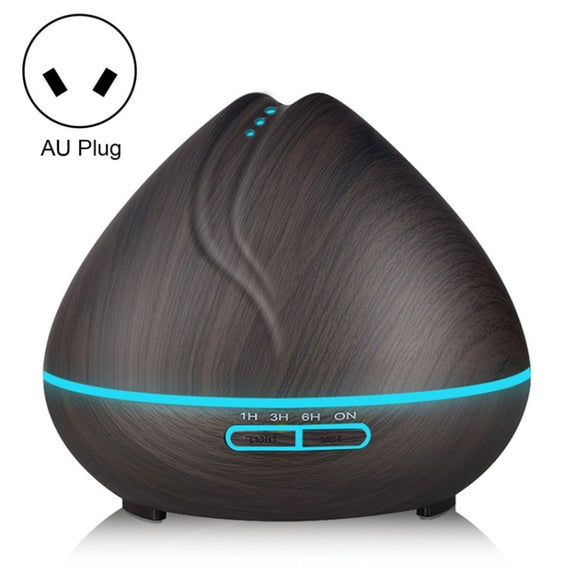 Peach Shape Wood Grain Remote Control Ultrasonic Humidifier Aromatherapy Machine Automatic Alcohol Sprayer with LED Lights, Capacity: 400mL, AU Plug (Dark Wood Color)