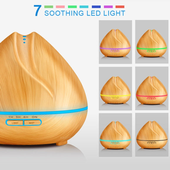 Peach Shape Wood Grain Remote Control Ultrasonic Humidifier Aromatherapy Machine Automatic Alcohol Sprayer with LED Lights, Capacity: 400mL, AU Plug (Light Wood Color)