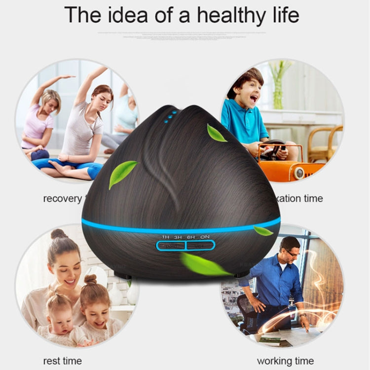 Peach Shape Wood Grain Remote Control Ultrasonic Humidifier Aromatherapy Machine Automatic Alcohol Sprayer with LED Lights, Capacity: 400mL, AU Plug (Light Wood Color)