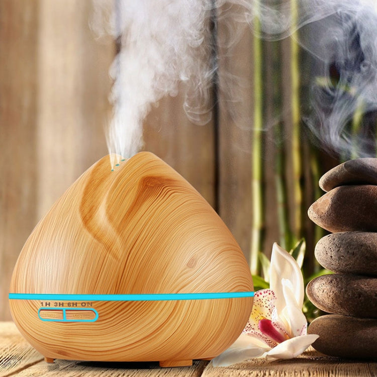 Peach Shape Wood Grain Remote Control Ultrasonic Humidifier Aromatherapy Machine Automatic Alcohol Sprayer with LED Lights, Capacity: 400mL, AU Plug (Light Wood Color)