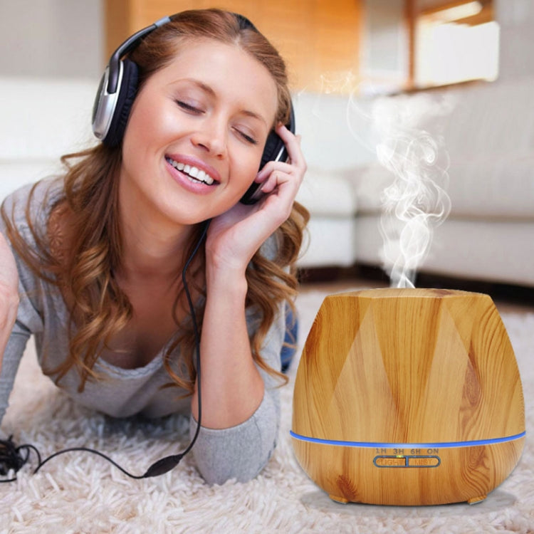Diamond Wood Grain Remote Control Ultrasonic Humidifier Aromatherapy Machine Automatic Alcohol Sprayer with LED Lights, Capacity: 400mL, EU Plug (Light Wood Color)