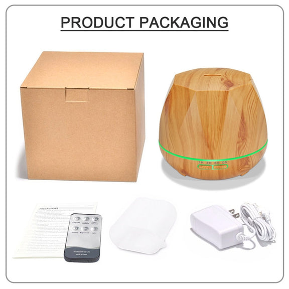 Diamond Wood Grain Remote Control Ultrasonic Humidifier Aromatherapy Machine Automatic Alcohol Sprayer with LED Lights, Capacity: 400mL, EU Plug (Light Wood Color)