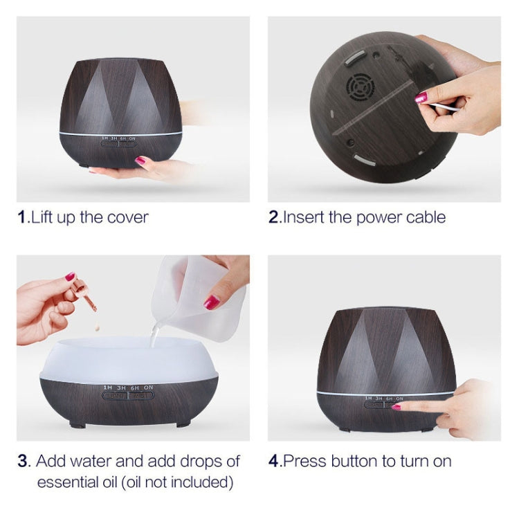 Diamond Wood Grain Remote Control Ultrasonic Humidifier Aromatherapy Machine Automatic Alcohol Sprayer with LED Lights, Capacity: 400mL, US Plug (Dark Wood Color)
