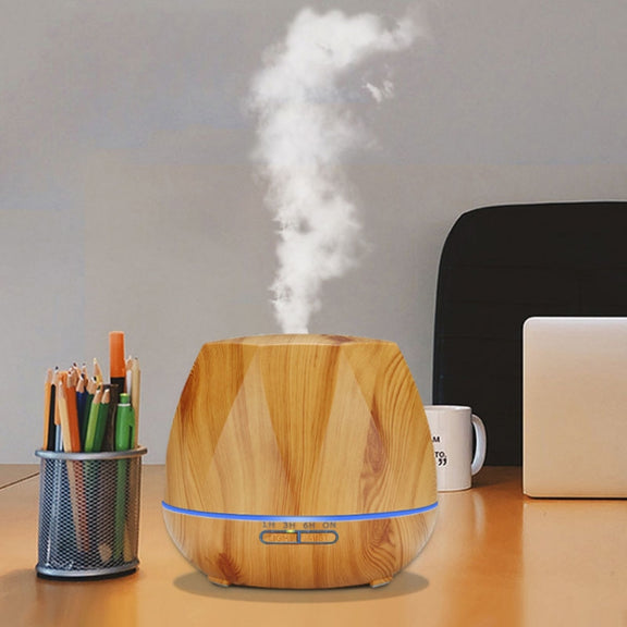 Diamond Wood Grain Remote Control Ultrasonic Humidifier Aromatherapy Machine Automatic Alcohol Sprayer with LED Lights, Capacity: 400mL, US Plug (Light Wood Color)